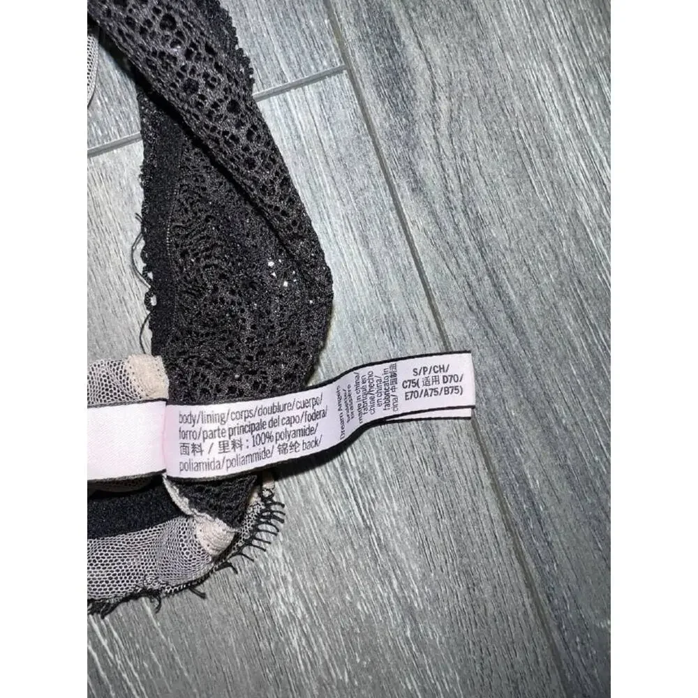 Victoria’s Secret Lace babydoll Y2K preppy bra Bralette Size Small Black A006412
